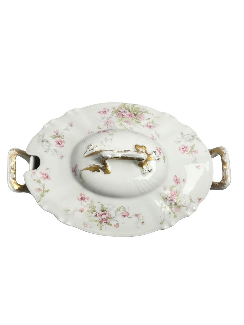 Antique Haviland Limoges France Oval Covered Tureen - Pink Floral and Gold Gilt